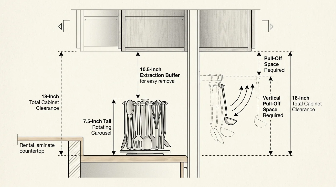 Cross-section architectural diagram showing vertical measurements for an 18-inch kitchen counter clearance.